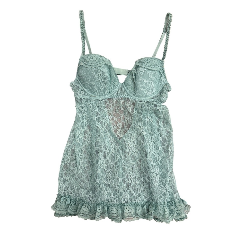Victoria's Secret Vintage 2009 Lace Babydoll Chemise Seafoam Green 34B